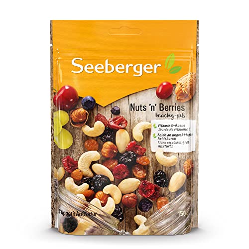 Seeberger Nuts´n Berries 5er Pack, Edle Mischung aus knackig-süßen Mandeln, Cashewkernen, Sultaninen, Cranberries, Kirschen, Blaubeeren & Haselnusskernen, vegan (5 x 150 g) von Seeberger