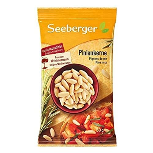 Seeberger Pinienkerne aus dem Mittelmeerraum: Knackige, handverlesene Pinienkerne zum Kochen oder Snacken - intensiv im Geschmack - naturbelassen, vegan (1 x 50 g) von Seeberger