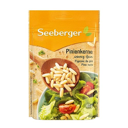 Seeberger Pinienkerne würzig-fein 15er Pack: Saftige, handverlesene Pinienkerne zum Kochen - nussiges Aroma - cremig und würzig-fein im Geschmack - naturbelassen, vegan (15 x 60 g) von Seeberger