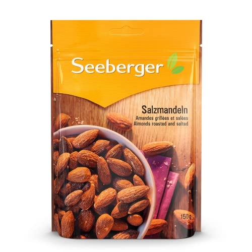 Seeberger Salzmandeln geröstet & gesalzen, Knackige Mandeln mit Salzmantel zum Snacken - leicht pikant im Geschmack - vegan, glutenfrei (1 x 150 g) von Seeberger