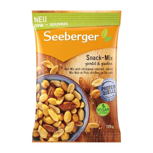 Seeberger Snack-Mix geröstet und gesalzen 13er Pack: Nuss-Mischung aus geröstet, gesalzenen Erdnüssen und aromatischen Rauchmandeln - mit knusprigen Kichererbsen - vegan (13 x 125 g) von Seeberger