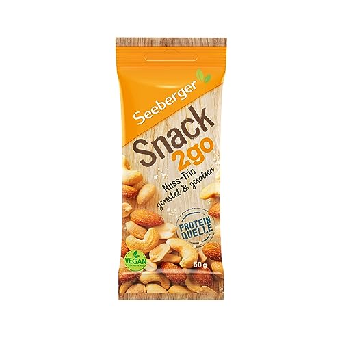 Seeberger Snack2go Nuss-Trio: Nuss-Kern-Mischung aus knackigen Mandeln, Erdnüssen und Cashewkernen - leckerer Begleiter in handlicher Größe - geröstet & gesalzen, vegan (12 x 50 g) von Seeberger