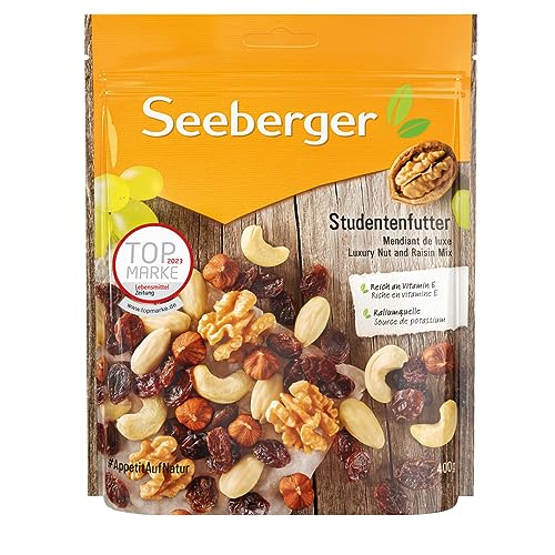 Seeberger Studentenfutter 7er Pack: Klassische Nuss-Frucht-Mischung aus Haselnusskernen, Mandeln, Walnüssen & Cashewkernen, mit Rosinen - reich an Vitamin E, vegan (7 x 400 g) von Seeberger