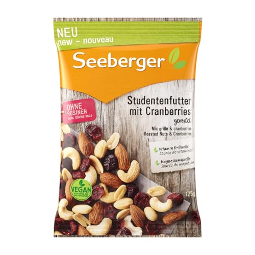 Seeberger Studentenfutter mit Cranberries 13er Pack: Nuss-Frucht-Mischung aus gerösteten Cashews, Mandeln und Erdnüssen - mit Cranberries - reich an Vitamin E, vegan (13 x 125 g) von Seeberger