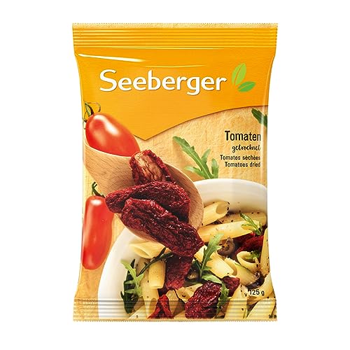 Seeberger Tomaten getrocknet 12er Pack: Sonnengetrocknete Tomatenhälften aus Italien - von Hand aufgeschnitten und mit Salz konserviert, für Antipasti & Pesto - vegan (12 x 125 g) von Seeberger