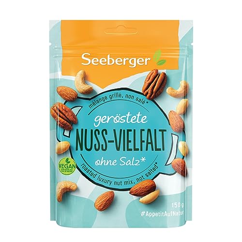 Seeberger geröstete Nuss-Vielfalt 12er Pack: Knackige Nussmischung mit Mandeln, Cashews, Pekan- und Erdnüssen - zum Snacken und Mitnehmen - ohne Salz (12 x 150 g) von Seeberger
