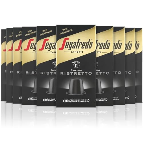 Segafredo Zanetti 100 Aluminiumkapseln kompatibel mit Nespresso®* Ristretto Kaffee, kräftig und vollmundig im Geschmack (10 Boxen mit je 10 Kapseln) - Geeignet für Nespresso Original Maschinen von Segafredo