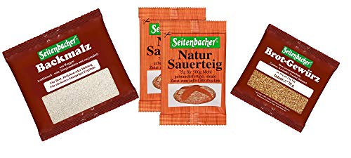 Seitenbacher Back Set zum Selbst Brotbacken | Natur-Sauerteig 1x150g | Brotgewürz 1x70g | Backmalz 1x250g von Seitenbacher