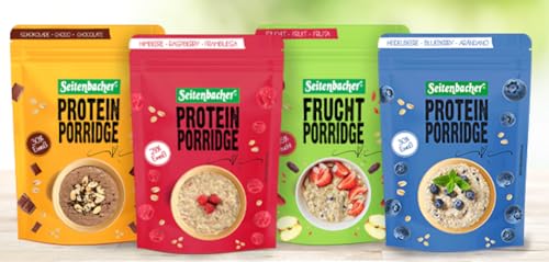 Seitenbacher Testpaket Protein Porridge I Schokolade I Himbeere I Frucht I Blaubeere I Eiweiß I weizenfrei I Vollkorn I Hafer 2x4er Pack (2x4x500g) von Seitenbacher