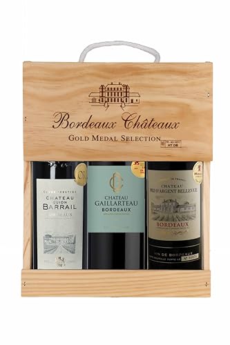 La Grande Vinothèque Selection Bordeaux - Wein Set Rotwein mit Goldmedaille in Holzkiste - Ideal als Geschenk - Herkunft : Frankreich (3 x 0.75 l) von NAZUSA