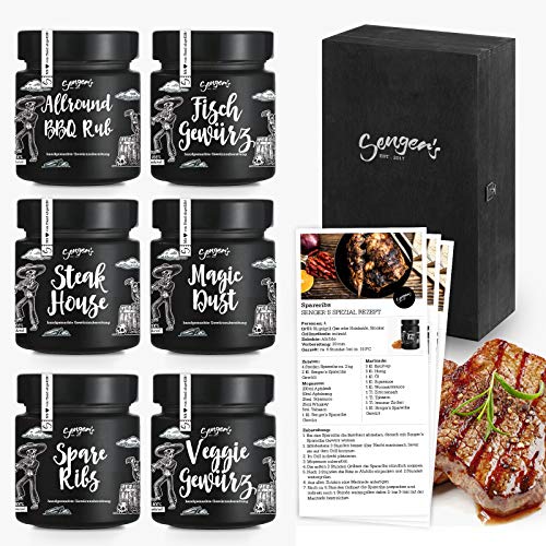 Senger's Premium Grillgewürz Set – hochwertige BBQ Grill Gewürze für Fisch, Fleisch und Gemüse – das Geschenk für alle Männer - Steak, Gemüse, Fisch, Magic Dust, Spareribs, Allround BBq Rub je 50g Senger's Premium Grillgewürz Set – hochwertige BBQ Grill Gewürze für Fisch, Fleisch und Gemüse – das Geschenk für alle Männer - Steak, Gemüse, Fisch, Magic Dust, Spareribs, Allround BBq Rub je 50g von Senger's
