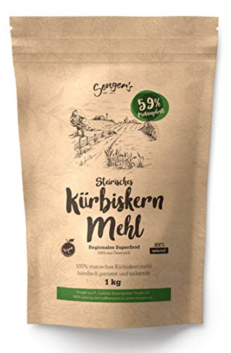Senger's 1 KG Kürbiskernmehl teilentölt, geröstet und Glutenfrei - 59% Protein Kürbiskerne Pulver veganes glutenfreies Mehl (1 KG) von Senger's