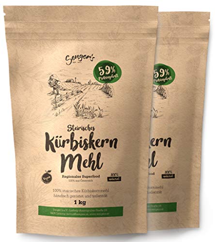 Senger's 2 KG Kürbiskernmehl teilentölt, geröstet und Glutenfrei - 59% Protein Kürbiskerne Pulver veganes glutenfreies Mehl (2 KG) von Senger's
