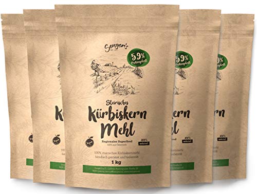 Senger's 5 KG Kürbiskernmehl teilentölt, geröstet und Glutenfrei - 59% Protein Kürbiskerne Pulver veganes glutenfreies Mehl (5 KG) von Senger's