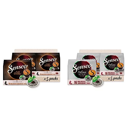 Senseo® Pads Caffè Crema - Kaffee UTZ-zertifiziert - 5 Packungen × 16 Kaffeepads & ® Pads Typ Italian Style - Kaffee mit dunkler Röstung - UTZ zertifiziert - 5 Packungen x 16 Kaffeepads von Senseo
