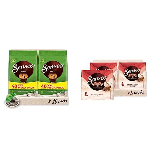 Senseo® Pads Mild - Milder Kaffee RA-zertifiziert - 10 Megapackungen XXL x 48 Kaffeepads & Pads Typ Cappuccino Baileys, 40 Kaffeepads, 5er Pack, 5 x 8 Getränke, 460 g von Senseo