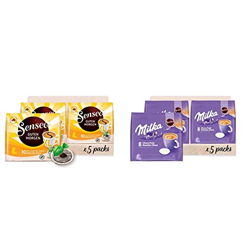 Senseo ® Pads Guten Morgen XL - Kaffee RA-zertifiziert - 5 Packungen x 10 Becherpads & Milka Kakao Pads, 40 Senseo kompatible Pads, 5er Pack, 5 x 8 Getränke, 560 g von Senseo