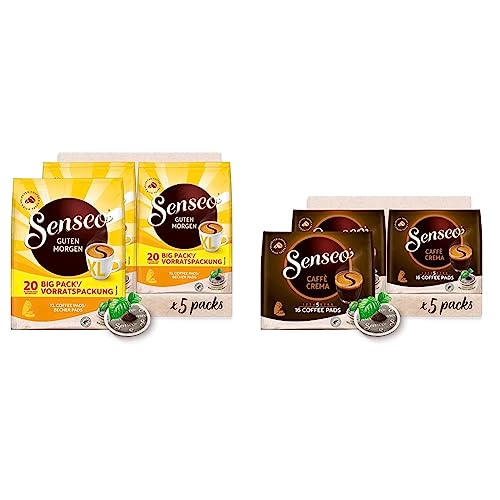 Senseo ® Pads Guten Morgen XL - Kaffee RA-zertifiziert - 5 Vorratspackungen x 20 Becherpads & ® Pads Caffè Crema - Kaffee RA-zertifiziert - 5 Packungen × 16 Kaffeepads von Senseo