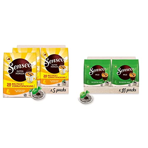 Senseo ® Pads Guten Morgen XL - Kaffee RA-zertifiziert - 5 Vorratspackungen x 20 Becherpads & ® Pads Mild - Milder Kaffee RA-zertifiziert - 10 Packungen x 16 Kaffeepads von Senseo