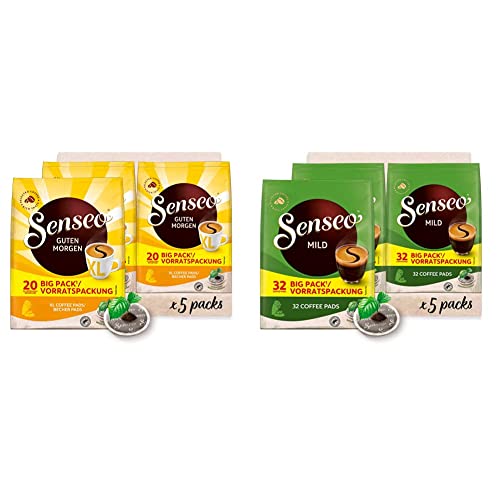 Senseo ® Pads Guten Morgen XL - Kaffee RA-zertifiziert - 5 Vorratspackungen x 20 Becherpads & ® Pads Mild - Milder Kaffee RA-zertifiziert - 5 Vorratspackungen x 32 Kaffeepads von Senseo
