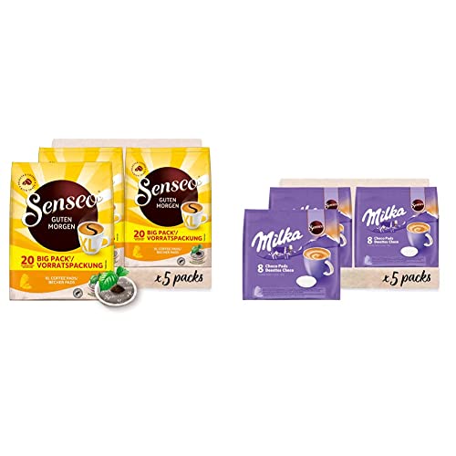 Senseo ® Pads Guten Morgen XL - Kaffee RA-zertifiziert - 5 Vorratspackungen x 20 Becherpads & Milka Kakao Pads, 40 Senseo kompatible Pads, 5er Pack, 5 x 8 Getränke, 560 g von Senseo
