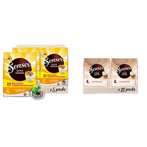 Senseo ® Pads Guten Morgen XL - Kaffee RA-zertifiziert - 5 Vorratspackungen x 20 Becherpads & Pads Café Latte, 80 Kaffeepads, 10er Pack, 10 x 8 Getränke von Senseo