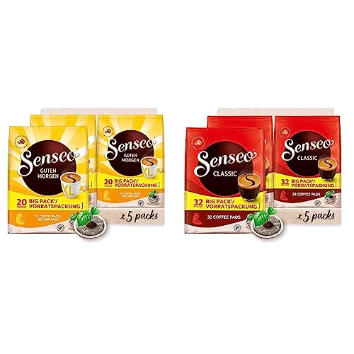 Senseo ® Pads Guten Morgen XL - Kaffee RA-zertifiziert - 5 Vorratspackungen x 20 Becherpads & Pads Classic - Kaffee RA-zertifiziert - 5 Vorratspackungen x 32 Kaffeepads von Senseo