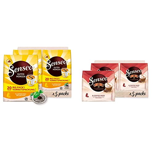 Senseo ® Pads Guten Morgen XL - Kaffee RA-zertifiziert - 5 Vorratspackungen x 20 Becherpads & Pads Typ Cappuccino Baileys, 40 Kaffeepads, 5er Pack, 5 x 8 Getränke, 460 g von Senseo