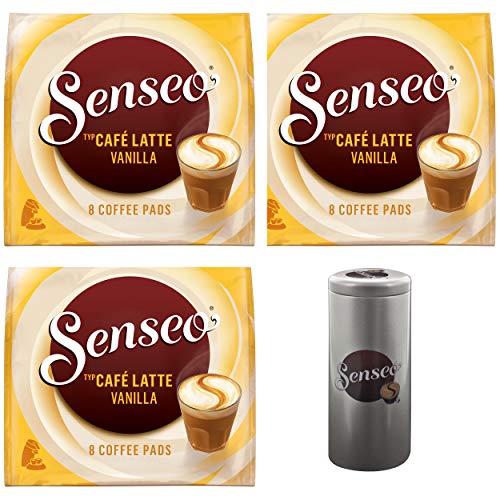 Senseo Kaffeepads Premium Set Café Latte Vanilla, 3er Pack, Vanille Milchkaffee, Milch Kaffee Pad, je 8 Pads, mit Paddose von Senseo