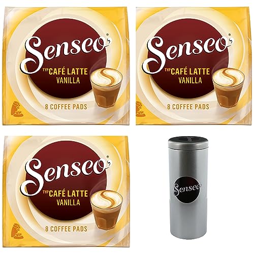 Senseo Kaffeepads Premium Set Café Latte Vanilla, 3er Pack, Vanille Milchkaffee, Milch Kaffee Pad, je 8 Pads, mit Paddose von Senseo