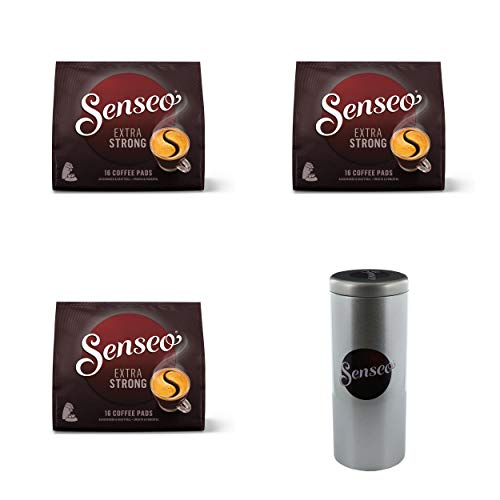 Senseo Kaffeepads Premium Set Extra Kräftig / Extra Strong, 3er Pack, Intensiver und Vollmundiger Geschmack, Kaffee, je 16 Pads, mit Paddose von Senseo