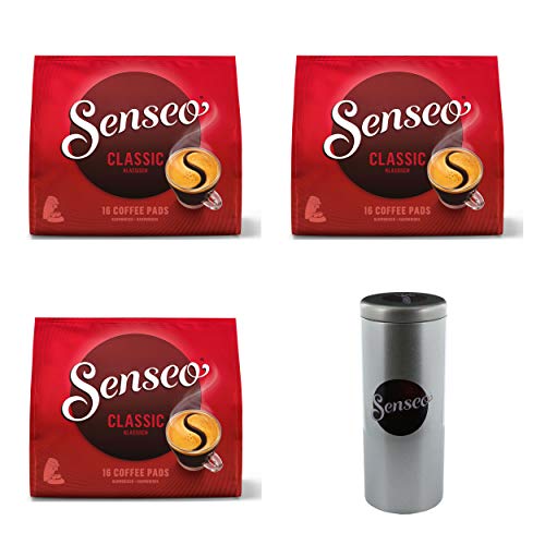 Senseo Kaffeepads Premium Set Klassisch / Classic, 3er Pack, Intensiver & Vollmundiger Geschmack, Kaffee, je 16 Pads, mit Paddose von Senseo