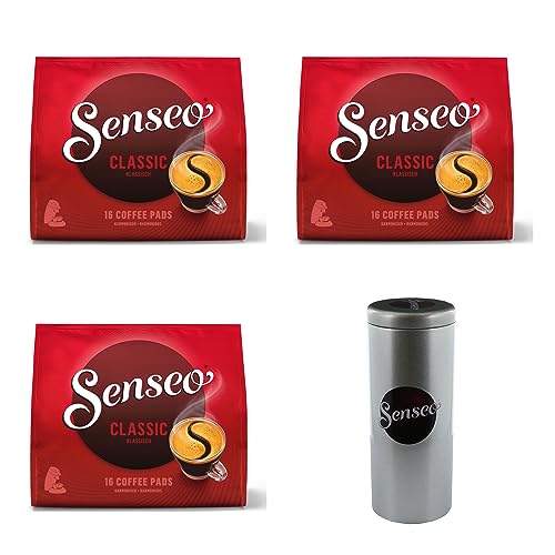 Senseo Kaffeepads Premium Set Klassisch / Classic, 3er Pack, Intensiver & Vollmundiger Geschmack, Kaffee, je 16 Pads, mit Paddose von Senseo