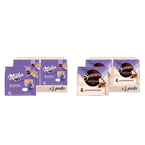 Senseo Milka Kakao Pads, 40 Senseo kompatible Pads, 5er Pack, 5 x 8 Getränke, 560 g & Pads Cappuccino Choco, 40 Kaffeepads, 5er Pack, 5 x 8 Getränke, 460 g von Senseo
