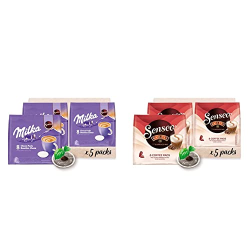 Senseo Milka Kakao Pads, 40 Senseo kompatible Pads, 5er Pack, 5 x 8 Getränke, 560 g & Pads Typ Cappuccino Baileys, 40 Kaffeepads, 5er Pack, 5 x 8 Getränke, 460 g von Senseo