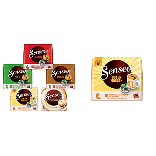 Senseo Pads, Probierbox mit 5 Sorten, 66 Kaffeepads, 5er Vielfaltspaket & Pads Guten Morgen XL, 50 Kaffeepads UTZ-zertifiziert, 5er Pack, 5 x 10 Becherpads von Senseo