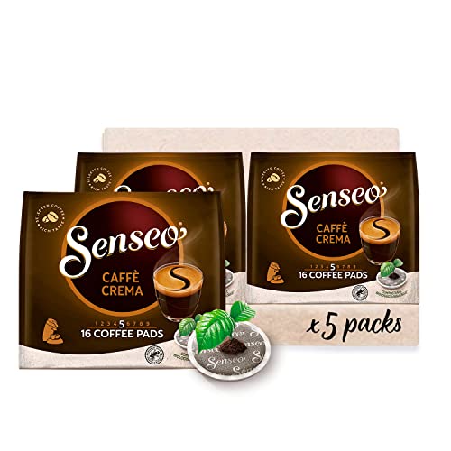 Senseo® Pads Caffè Crema - Kaffee RA-zertifiziert - 5 Packungen × 16 Kaffeepads von Senseo