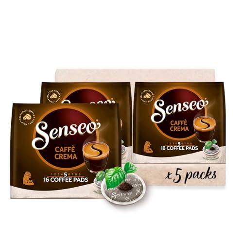 Senseo® Pads Caffè Crema - Kaffee RA-zertifiziert - 5 Packungen × 16 Kaffeepads von Senseo