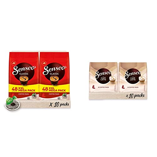 Senseo Pads Classic - Kaffee RA-zertifiziert - 10 Megapackungen XXL x 48 Kaffeepads & Pads Café Latte, 80 Kaffeepads, 10er Pack, 10 x 8 Getränke von Senseo