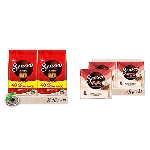 Senseo Pads Classic - Kaffee RA-zertifiziert - 10 Megapackungen XXL x 48 Kaffeepads & Pads Typ Cappuccino Baileys, 40 Kaffeepads, 5er Pack, 5 x 8 Getränke, 460 g von Senseo
