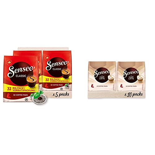 Senseo Pads Classic - Kaffee RA-zertifiziert - 5 Vorratspackungen x 32 Kaffeepads & Pads Café Latte, 80 Kaffeepads, 10er Pack, 10 x 8 Getränke von Senseo