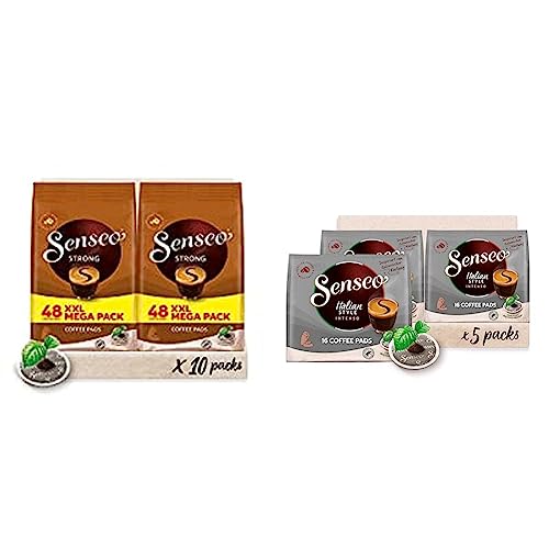 Senseo Pads Strong - Aromatischer Kaffee RA-zertifiziert - 10 Megapackungen XXL x 48 Kaffeepads & ® Pads Typ Italian Style - Kaffee mit dunkler Röstung - RA zertifiziert - 5 Packungen x 16 Kaffeepads von Senseo