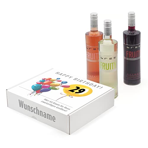 Geschenkbox Wein Personalisierter Geschenkkarton zum Geburtstag gefüllt mit Bree Fruity Mix von Senvianda