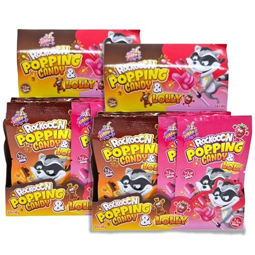 Rockoon Popping Candy & Lolly, Cola & Erdbeere Geschmack, 48 Stück x 14g, Knisterbrause Lutscher von Senvianda