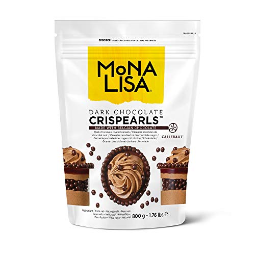 Callebaut Mona Lisa Crispearls wiederverschließbarer Klett 800g Beutel aromatisierte beschichtete Müslibällchen zum Dekorieren von Kuchen Cupcakes Waffeln Crepes Pfannkuchen (dunkle Schokolade) von Sephra