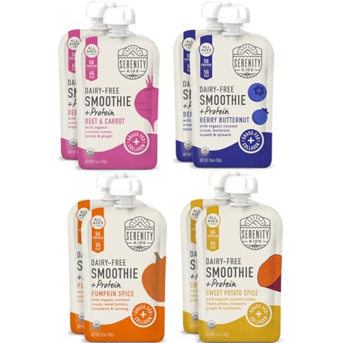 Serenity Kids 6+ Monate milchfreie Smoothie Babynahrung | USDA Organic | Grasgefüttertes Kollagenprotein | 100 ml BPA-freier Beutel | Variety Pack | 8 Stück Serenity Kids 6+ Monate milchfreie Smoothie Babynahrung | USDA Organic | Grasgefüttertes Kollagenprotein | 100 ml BPA-freier Beutel | Variety Pack | 8 Stück von Serenity Kids