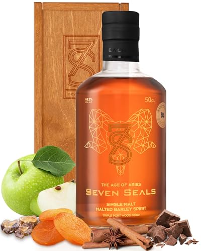 Seven Seals - The Age of Aries Premium Single Malt 0,5 I Geschenkset mit Holzbox tages angebote angebot bourbon old years männer irischer schottischer von Seven Seals