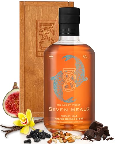 Seven Seals The Age of Pisces Premium Single Malt 0,5 l Geschenkset mit Holzbox | Aroma & Geschmack: Feigen, Nüsse, Gewürze, Vanille, Schokolade | Geschenk für Sternbild Fische | 49.7% Alkohol Seven Seals The Age of Pisces Premium Single Malt 0,5 l Geschenkset mit Holzbox | Aroma & Geschmack: Feigen, Nüsse, Gewürze, Vanille, Schokolade | Geschenk für Sternbild Fische | 49.7% Alkohol von Seven Seals