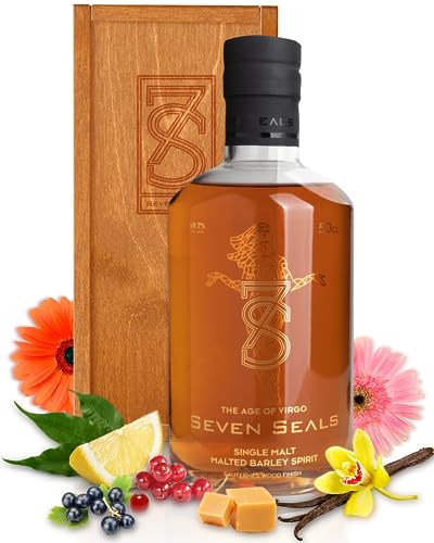 Seven Seals - The Age of Virgo Premium Single Malt 0,5 I Geschenkset mit Holzbox | Weinig/Beeriges Aroma | Geschmack von Beeren & Zitrusnoten |Passendes Geschenk für Sternbild Jungfrau | 49.7% Alkohol von Seven Seals