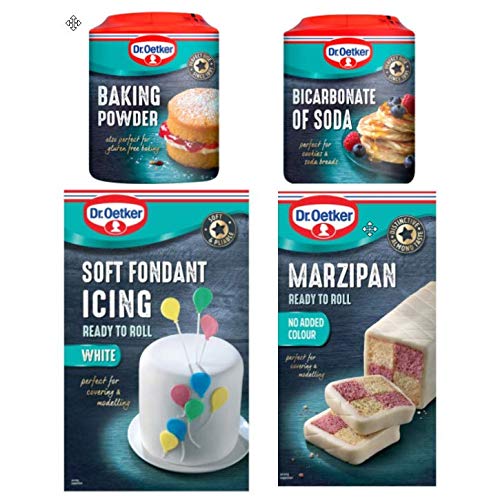 Dr. Oetker Backbündel: 1 x 454 g Marzipan, 1 x 454 g weicher Fondant Zuckerguss (weiß), 1 x Backpulver, 1 x Natron von Several